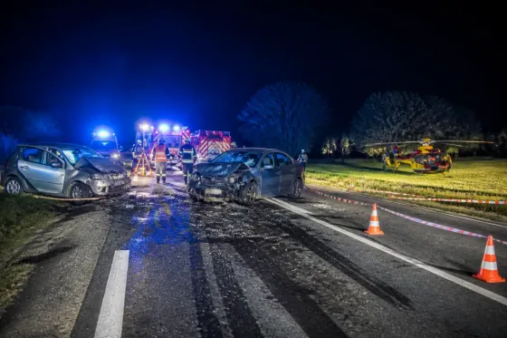 Choc frontal sur la N57 à Fougerolles Saint‑Valbert : trois blessés, deux héliportés vers Besançon