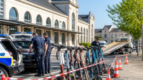 Cholet : opération de contrôle des trottinettes électriques devant la gare