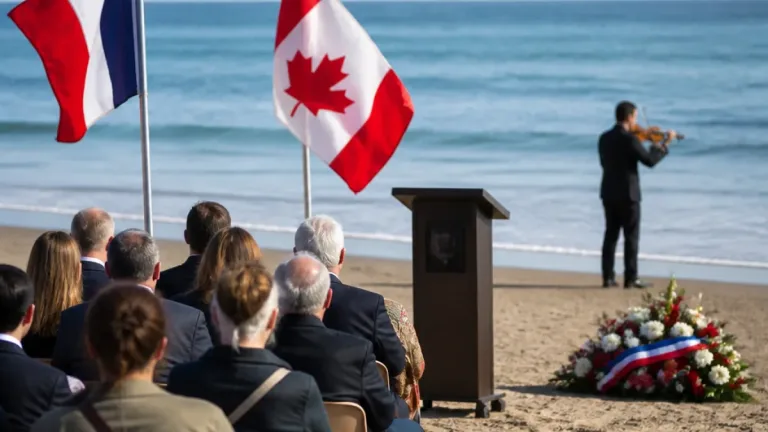 À Bernières-sur-Mer, hommage aux soldats acadiens et aux disparus en mer en présence de ministres