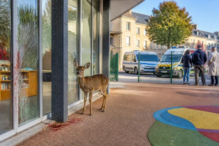 Alençon : un chevreuil bloqué dans la cour de l’école Sainte‑Thérèse réveillé la ville