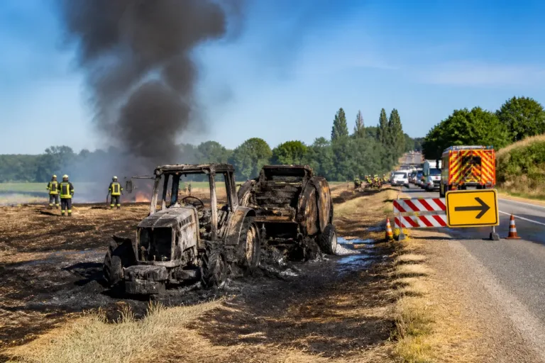 Alençon : un incendie détruit un tracteur et une presse, la RD31 coupée à Valframbert