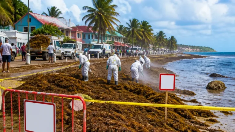 Alerte sargasses à Marie‑Galante : seuil d'alerte franchi au Boulevard maritime de Capesterre