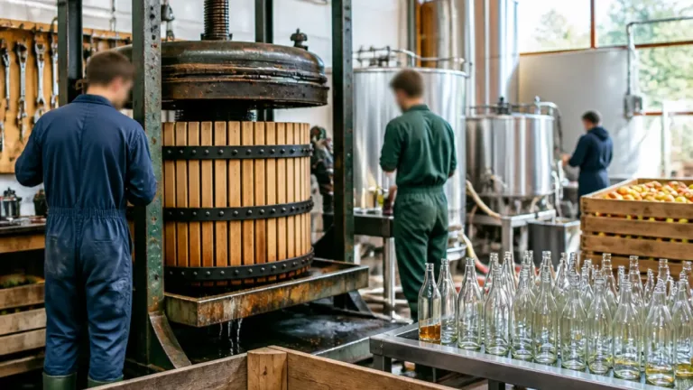 Au lycée de Kernilien (Plouisy), une presse d’autrefois presse encore des pommes pour du cidre local