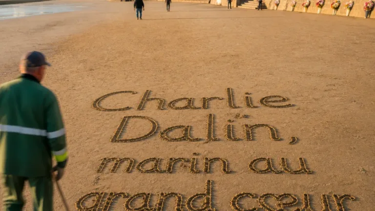 Aux Sables-d’Olonne, une inscription sur le sable pour saluer Charlie Dalin