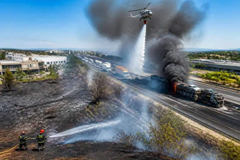 Avignon et Piolenc : 5 000 m² de broussailles partis en fumée, camion en feu sur l'A7