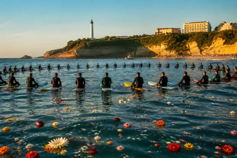 Biarritz : 150 surfeurs réunis en mer pour dire adieu à Salomé et Louis