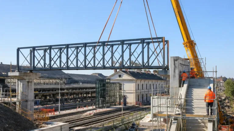 Châteauroux : la passerelle de la gare prend forme, l’escalier sud en cours d’installation