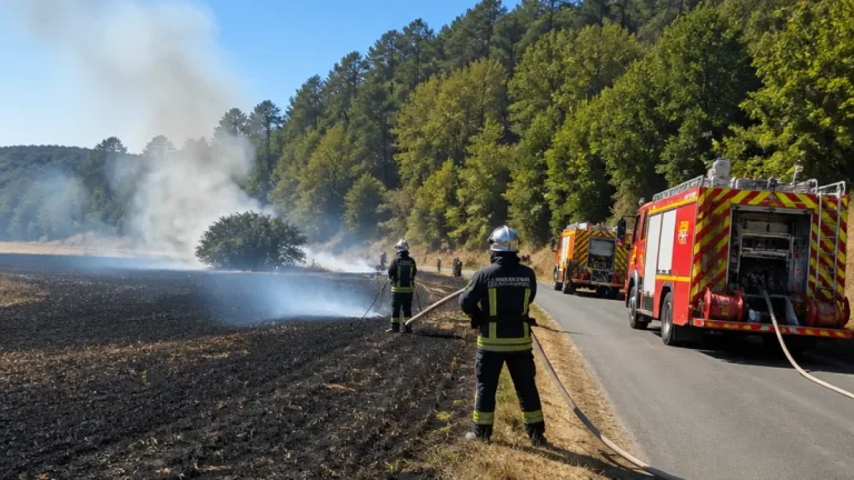Douze hectares de chaume partis en fumée à Saint‑Rémy‑du‑Val, les pompiers ont circonscrit l'incendie