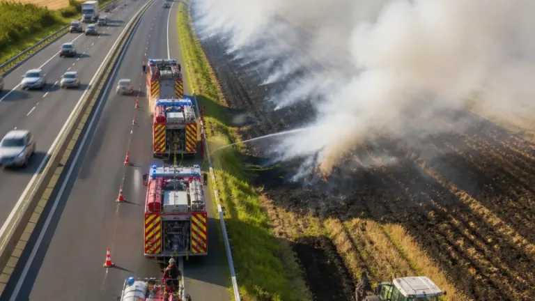 Feu de chaume le long de l’A1 à Survilliers : trafic perturbé et 9 130 m² brûlés