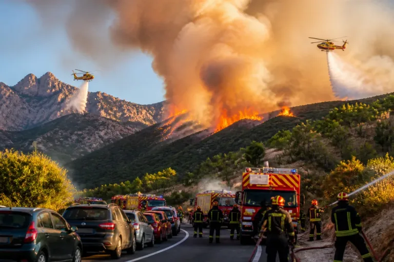 Feu majeur dans les Pyrénées‑Orientales : plus de 1 600 ha brûlés, milliers évacués
