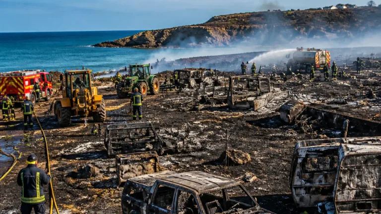 Incendie à Port-Bail-sur-Mer : 21 hectares partis en fumée, mobil-homes et véhicules détruits