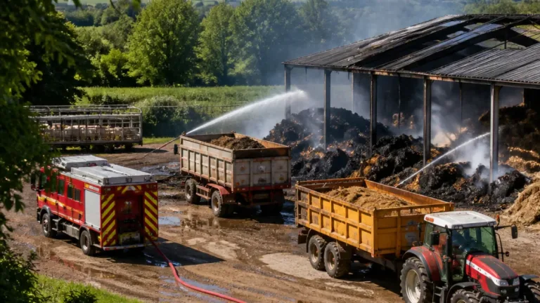 Incendie à Précey : 400 bottes de fourrage détruites, les animaux sauvés