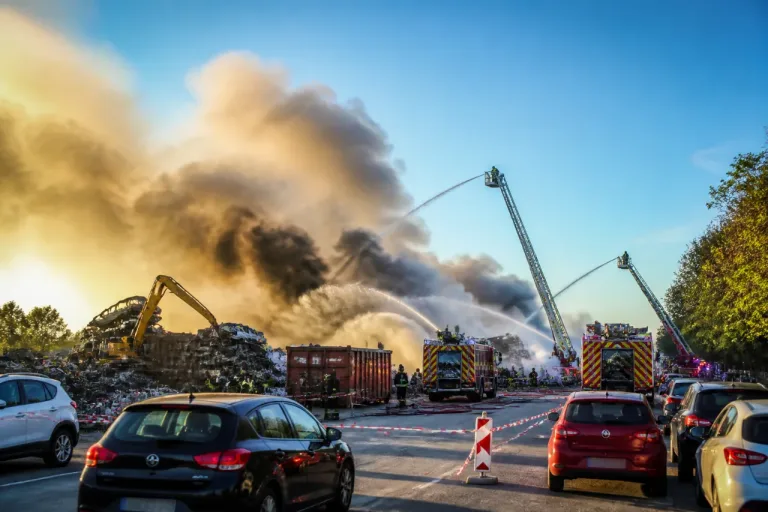 Incendie dans une casse de Varennes‑Jarcy : deux salariés hospitalisés, la route coupée