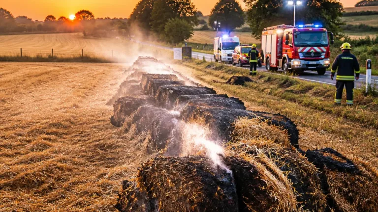 Incendie près de Caen : une barge de « cent tonnes » de paille en feu à Bernières-sur-Mer