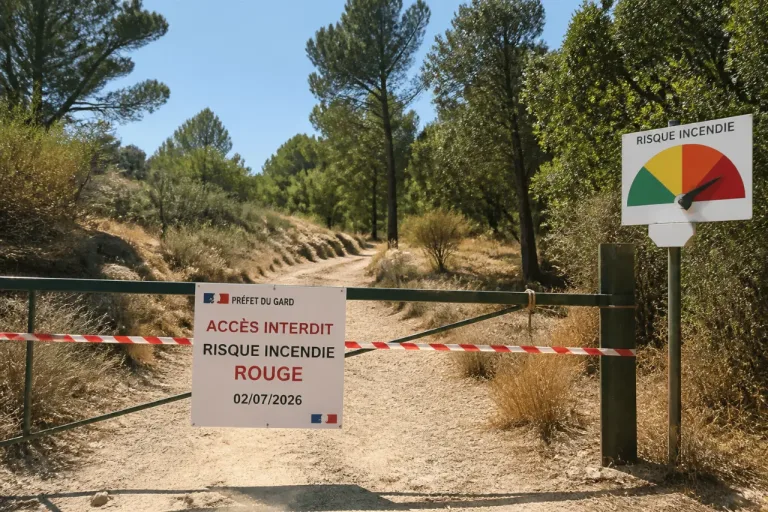 Jeudi 2 juillet : risque incendie rouge dans le Gard, accès aux massifs interdits