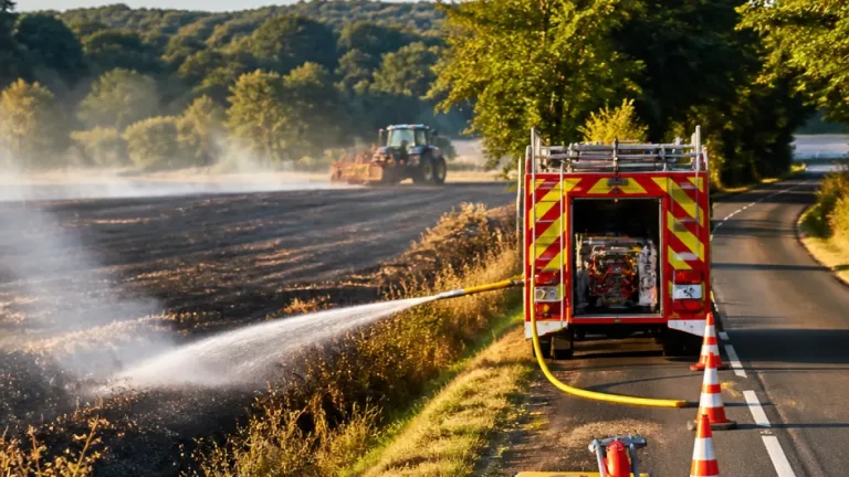 Landeleau: trois hectares de chaume brûlés, une départementale coupée puis rouverte
