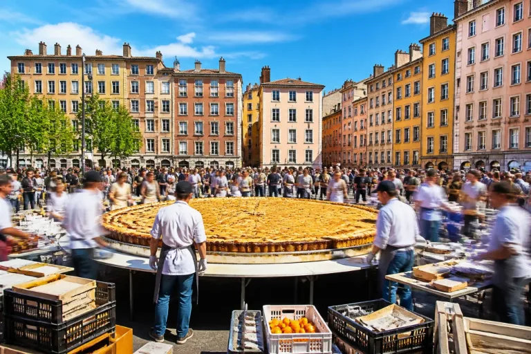 Lyon : une tarte à la praline de 4 m de diamètre bat un record sur la Croix-Rousse