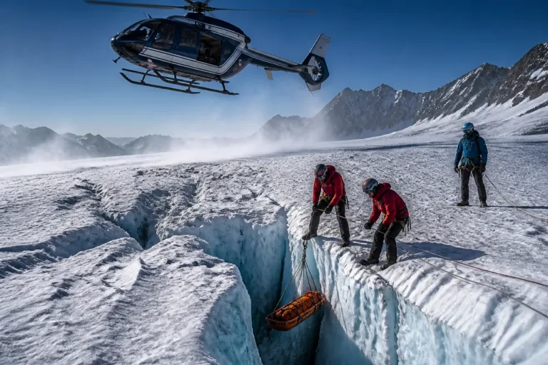 Pelvoux : un alpiniste repêché d’une crevasse à 3 500 m, indemne, grâce aux secours