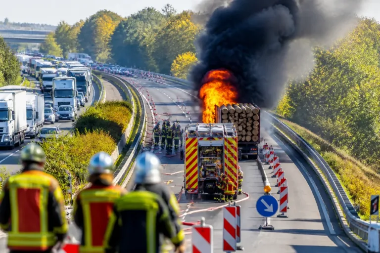 Tarbes : un camion chargé de bois en feu bloque l'A64 et crée d'importants bouchons