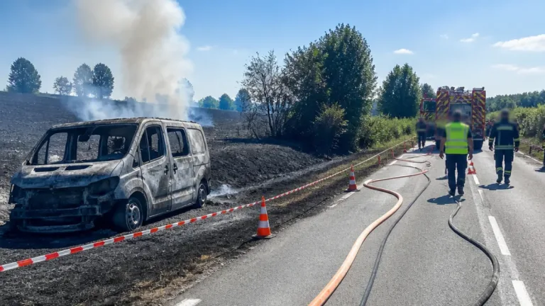 Un feu parti d'une camionnette détruit trois hectares de chaumes à Charnoz‑sur‑Ain