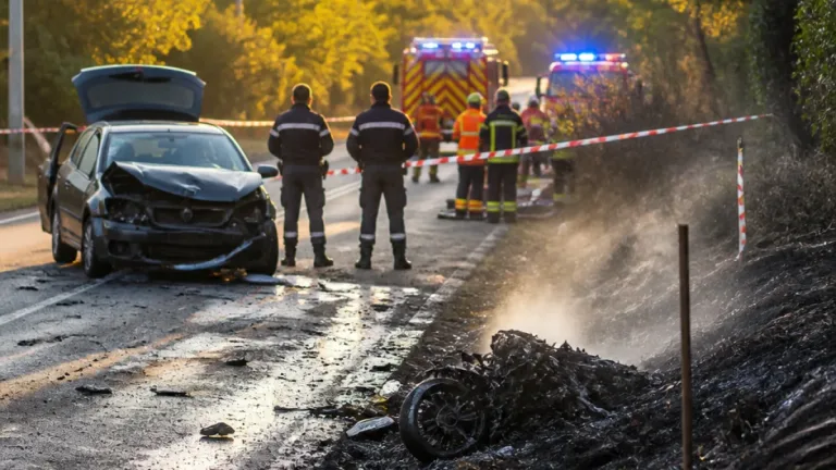 Un motard tué sur la RD 104 à Lablachère, la moto prend feu et ravine la végétation