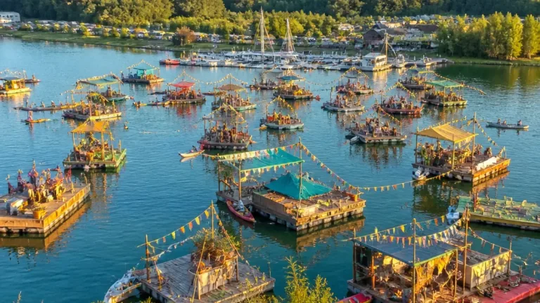 Un village flottant émerge sur le lac de Grandval après cinq jours de construction collective