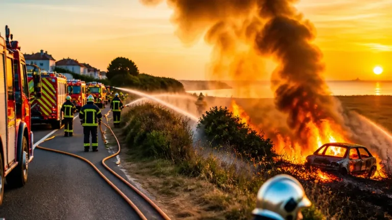Une voiture en feu déclenche un important feu de champs entre Saint-Gilles-Croix-de-Vie et Le Fenouiller